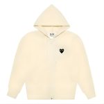 CDG Black Heart Zip Up Cream Hoodie