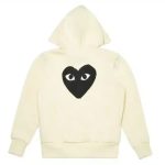 CDG Black Heart Zip Up Cream Hoodie