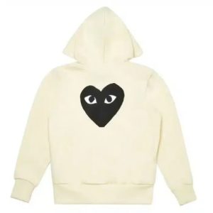 CDG Black Heart Zip Up Cream Hoodie