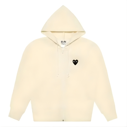CDG Black Heart Zip Up Cream Hoodie CDG Black Heart Zip Up Cream Hoodie