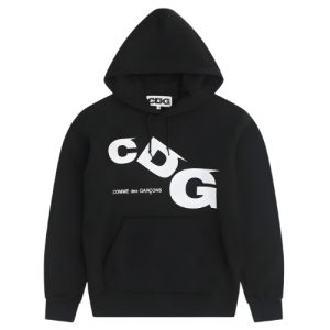 CDG Black Hoodie White Printed Logo