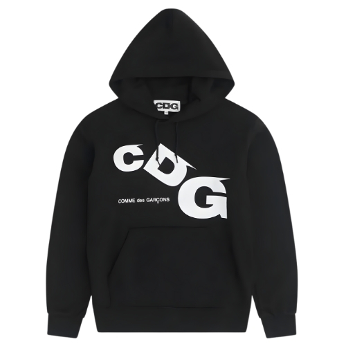 CDG Black Hoodie White Printed Logo CDG Black Hoodie White Printed Logo