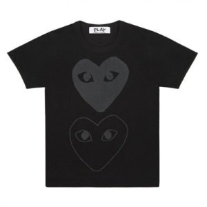 CDG Play Black T-Shirt Double Black Heart Print
