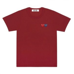 CDG Play Burgundy T-Shirt Double Heart Emblem