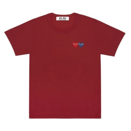 CDG Play Burgundy T-Shirt Double Heart Emblem CDG Play Burgundy T-Shirt Double Heart Emblem