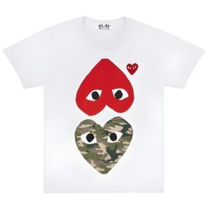 CDG Play Camo Printed Mirror Hearts T-Shirt White