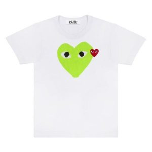 CDG Play Green T-Shirt Pastel Heart & Red Emblem