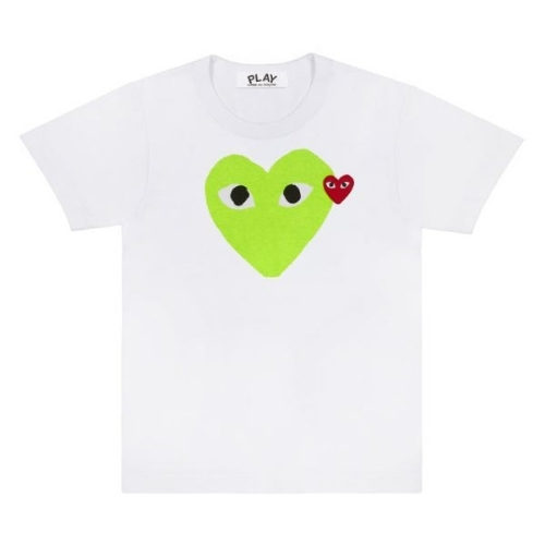 CDG Play Green T-Shirt Pastel Heart & Red Emblem CDG Play Green T-Shirt Pastel Heart & Red Emblem