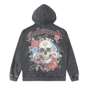 Floral Godspeed Skull Graphic Hoodie Black